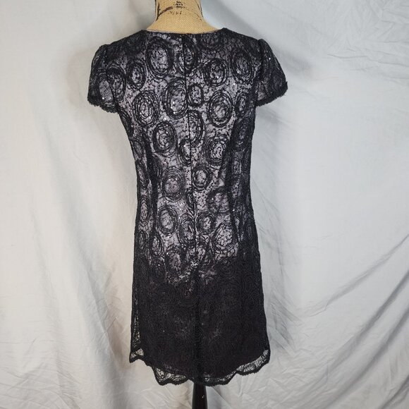 SUZI CHIN for Maggy Boutique Size 6 Black Sequins & Lace Overlay Shift Dress EUC - Picture 4 of 9